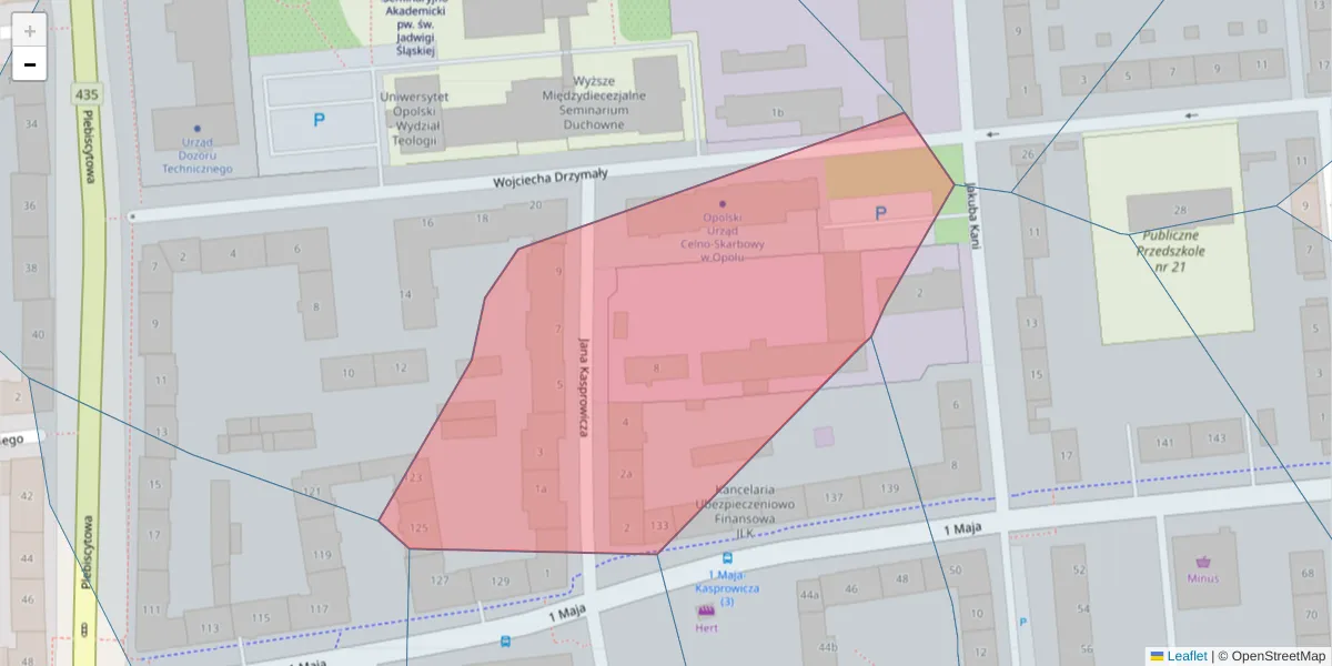 Szczegółowa mapa kodu pocztowego 45-346 z granicami, sąsiednimi kodami pocztowymi i urzędami pocztowymi