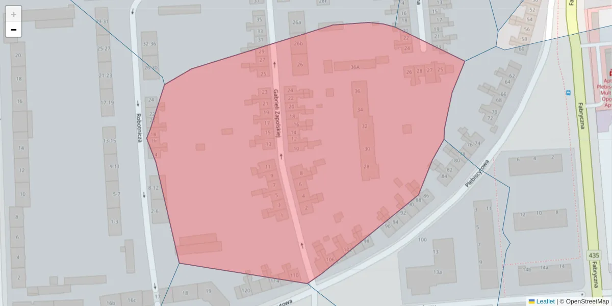 Szczegółowa mapa kodu pocztowego 45-353 z granicami, sąsiednimi kodami pocztowymi i urzędami pocztowymi