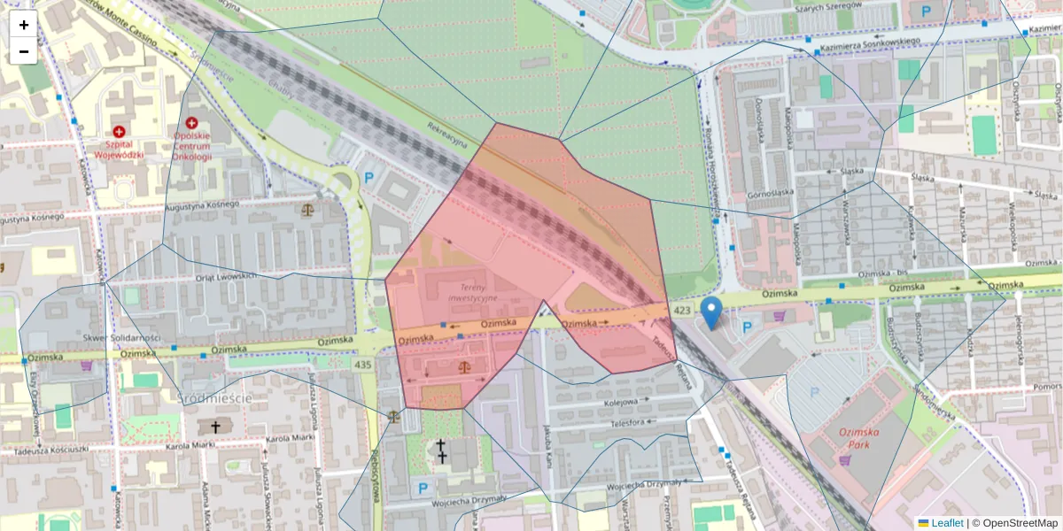 Szczegółowa mapa kodu pocztowego 45-370 z granicami, sąsiednimi kodami pocztowymi i urzędami pocztowymi