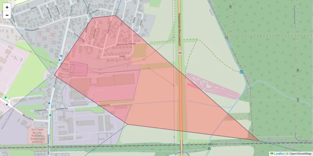Szczegółowa mapa kodu pocztowego 45-439 z granicami, sąsiednimi kodami pocztowymi i urzędami pocztowymi