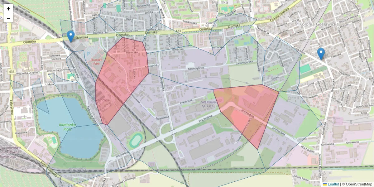 Szczegółowa mapa kodu pocztowego 45-449 z granicami, sąsiednimi kodami pocztowymi i urzędami pocztowymi