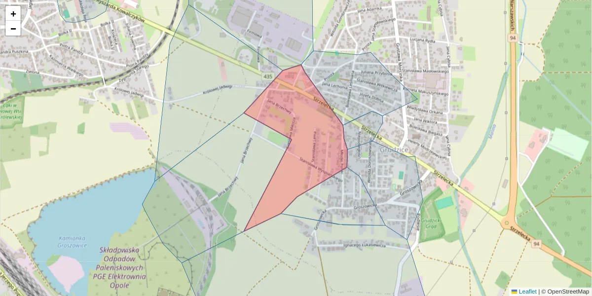 Szczegółowa mapa kodu pocztowego 45-513 z granicami, sąsiednimi kodami pocztowymi i urzędami pocztowymi