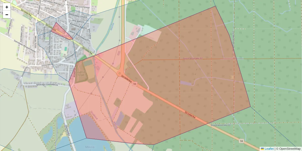 Szczegółowa mapa kodu pocztowego 45-525 z granicami, sąsiednimi kodami pocztowymi i urzędami pocztowymi