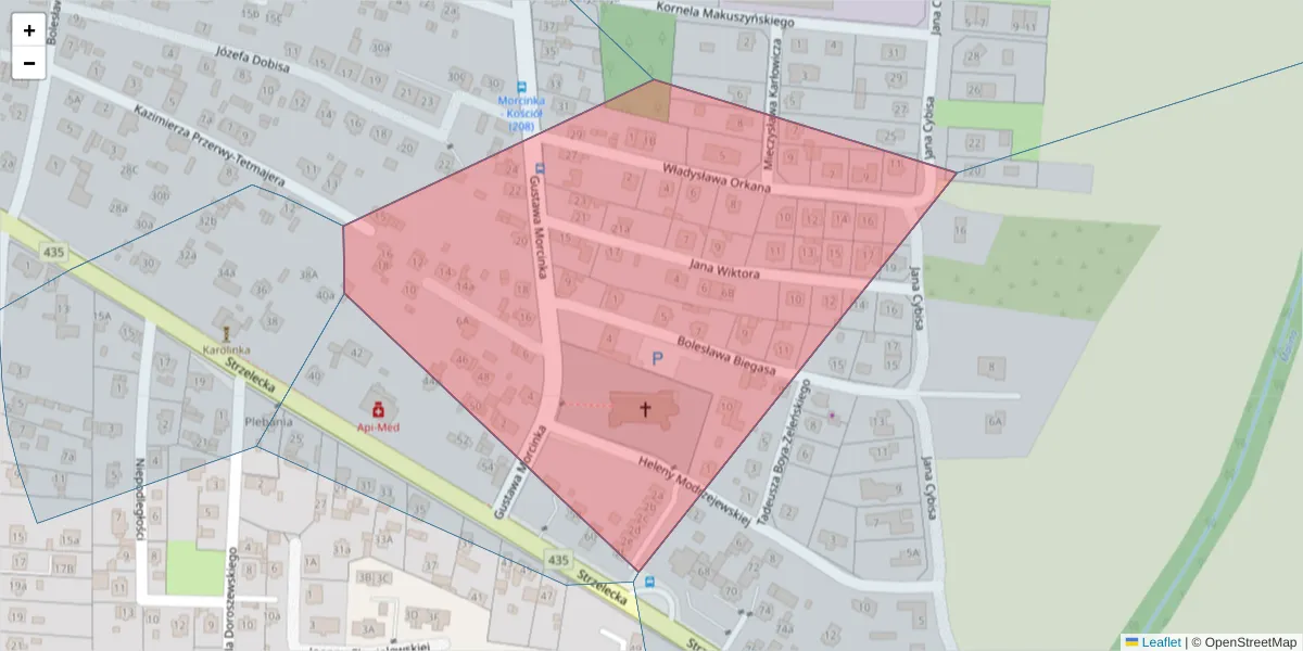 Szczegółowa mapa kodu pocztowego 45-531 z granicami, sąsiednimi kodami pocztowymi i urzędami pocztowymi