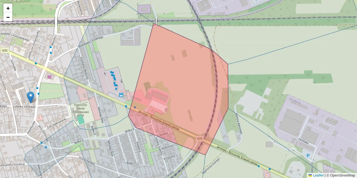 Szczegółowa mapa kodu pocztowego 45-551 z granicami, sąsiednimi kodami pocztowymi i urzędami pocztowymi