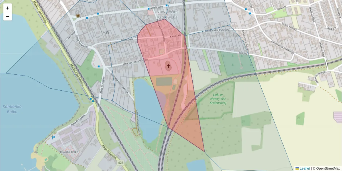 Szczegółowa mapa kodu pocztowego 45-555 z granicami, sąsiednimi kodami pocztowymi i urzędami pocztowymi