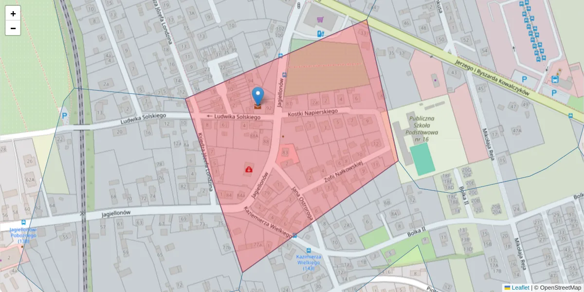 Szczegółowa mapa kodu pocztowego 45-557 z granicami, sąsiednimi kodami pocztowymi i urzędami pocztowymi