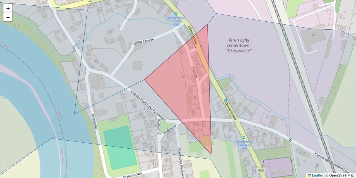 Szczegółowa mapa kodu pocztowego 45-638 z granicami, sąsiednimi kodami pocztowymi i urzędami pocztowymi