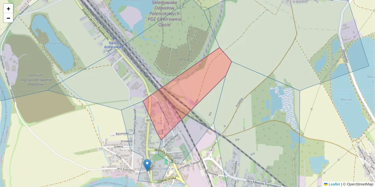 Szczegółowa mapa kodu pocztowego 45-671 z granicami, sąsiednimi kodami pocztowymi i urzędami pocztowymi
