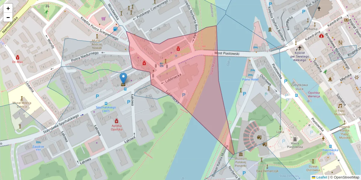 Szczegółowa mapa kodu pocztowego 45-706 z granicami, sąsiednimi kodami pocztowymi i urzędami pocztowymi