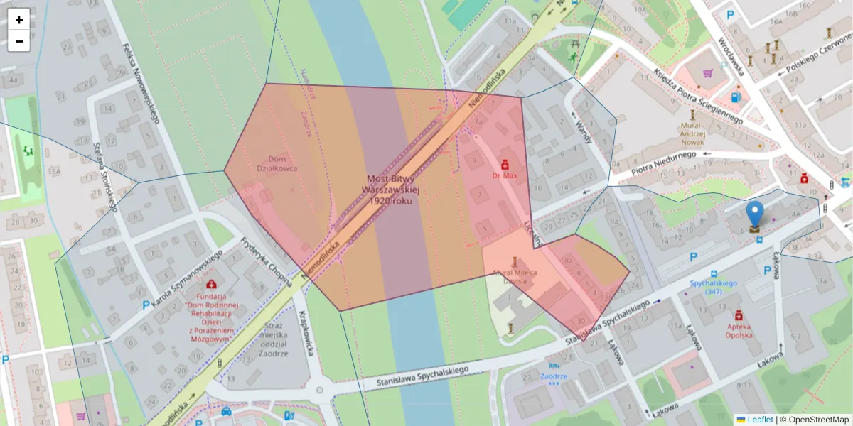 Szczegółowa mapa kodu pocztowego 45-714 z granicami, sąsiednimi kodami pocztowymi i urzędami pocztowymi