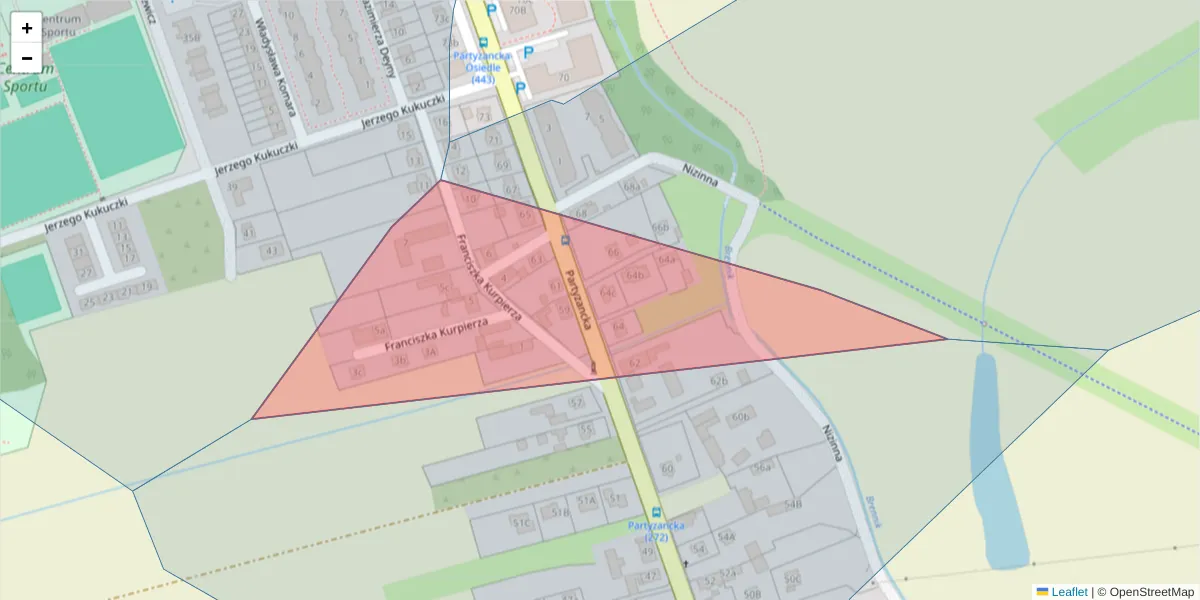 Szczegółowa mapa kodu pocztowego 45-804 z granicami, sąsiednimi kodami pocztowymi i urzędami pocztowymi