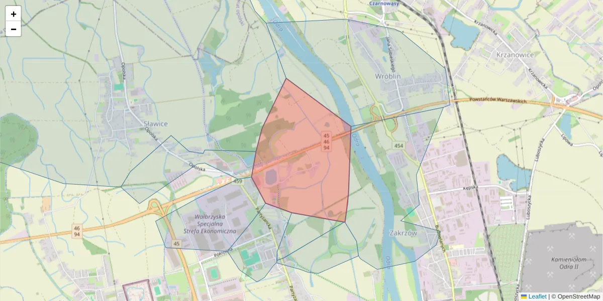 Szczegółowa mapa kodu pocztowego 45-809 z granicami, sąsiednimi kodami pocztowymi i urzędami pocztowymi