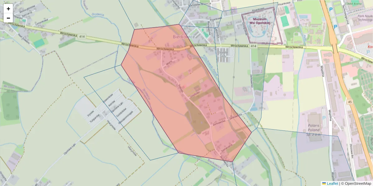 Szczegółowa mapa kodu pocztowego 45-838 z granicami, sąsiednimi kodami pocztowymi i urzędami pocztowymi