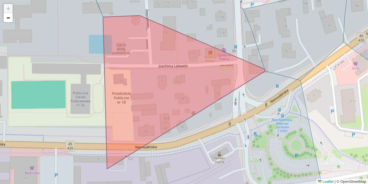 Szczegółowa mapa kodu pocztowego 45-857 z granicami, sąsiednimi kodami pocztowymi i urzędami pocztowymi
