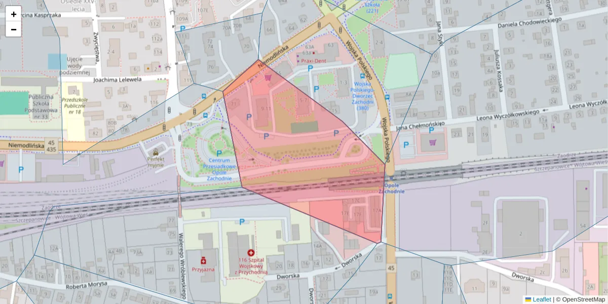 Szczegółowa mapa kodu pocztowego 45-862 z granicami, sąsiednimi kodami pocztowymi i urzędami pocztowymi