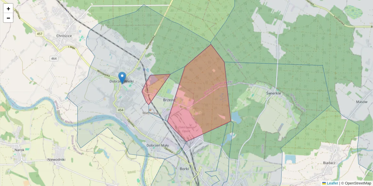 Szczegółowa mapa kodu pocztowego 46-021 z granicami, sąsiednimi kodami pocztowymi i urzędami pocztowymi