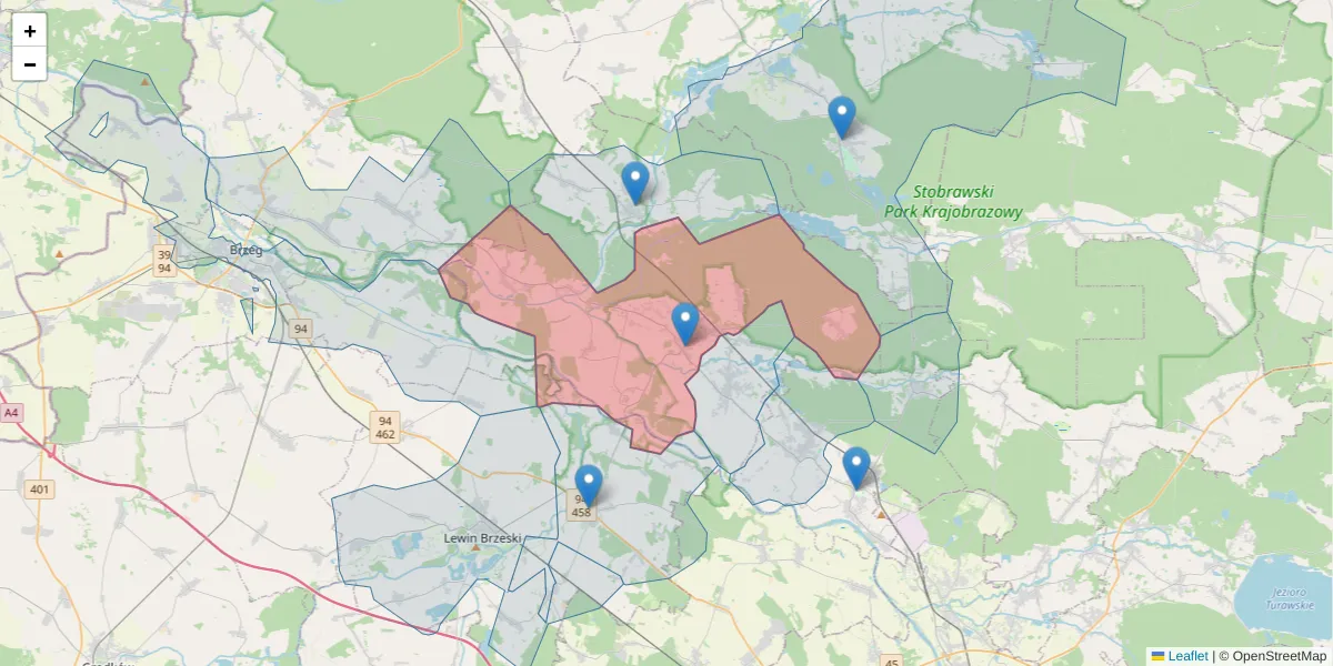 Szczegółowa mapa kodu pocztowego 46-090 z granicami, sąsiednimi kodami pocztowymi i urzędami pocztowymi