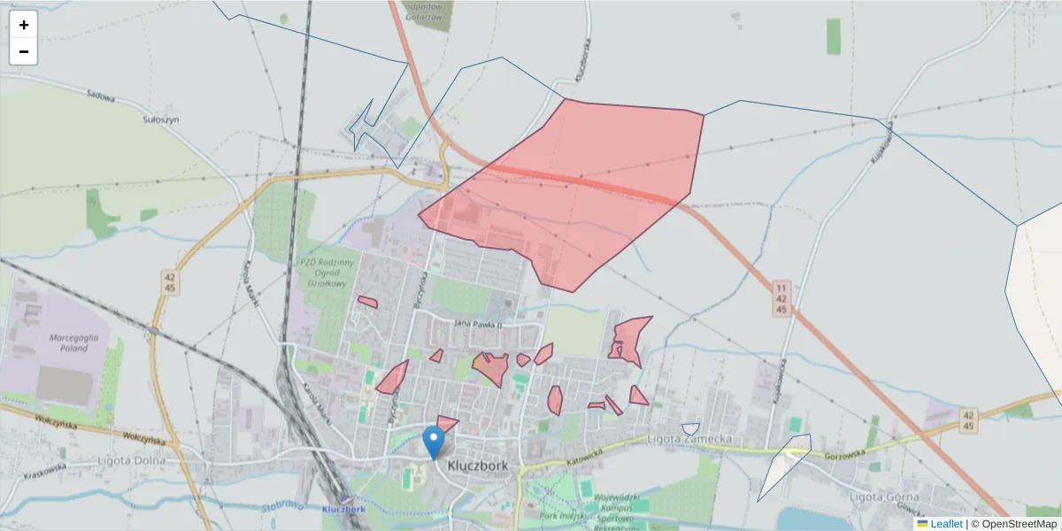 Szczegółowa mapa kodu pocztowego 46-203 z granicami, sąsiednimi kodami pocztowymi i urzędami pocztowymi