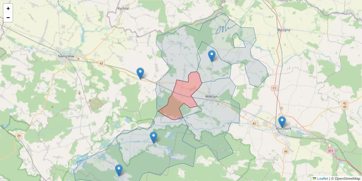 Szczegółowa mapa kodu pocztowego 46-255 z granicami, sąsiednimi kodami pocztowymi i urzędami pocztowymi