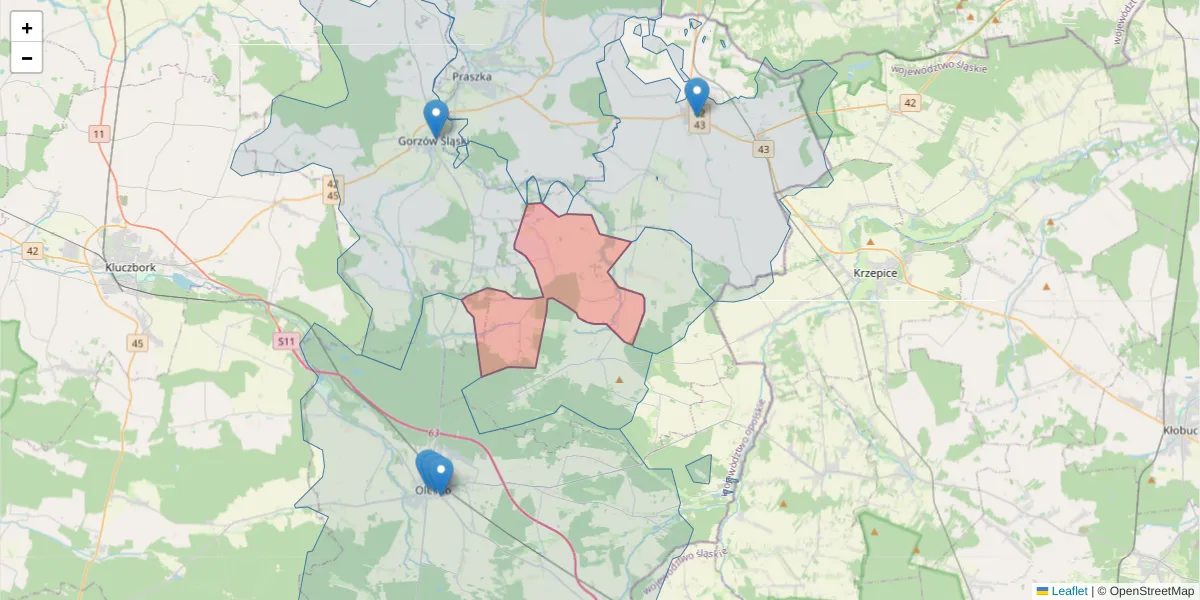 Szczegółowa mapa kodu pocztowego 46-324 z granicami, sąsiednimi kodami pocztowymi i urzędami pocztowymi