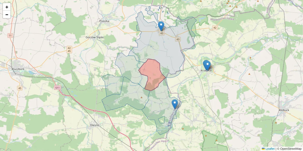 Szczegółowa mapa kodu pocztowego 46-333 z granicami, sąsiednimi kodami pocztowymi i urzędami pocztowymi