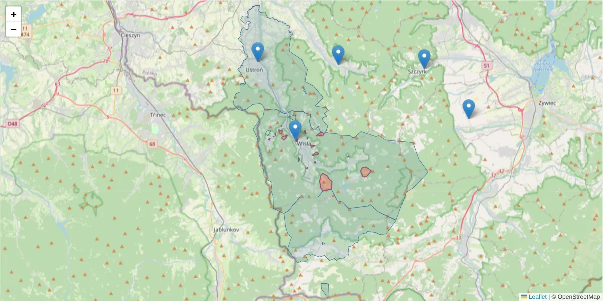 Szczegółowa mapa kodu pocztowego 46-460 z granicami, sąsiednimi kodami pocztowymi i urzędami pocztowymi