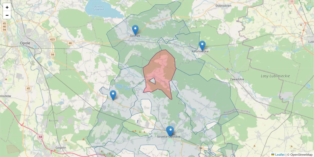 Szczegółowa mapa kodu pocztowego 47-175 z granicami, sąsiednimi kodami pocztowymi i urzędami pocztowymi