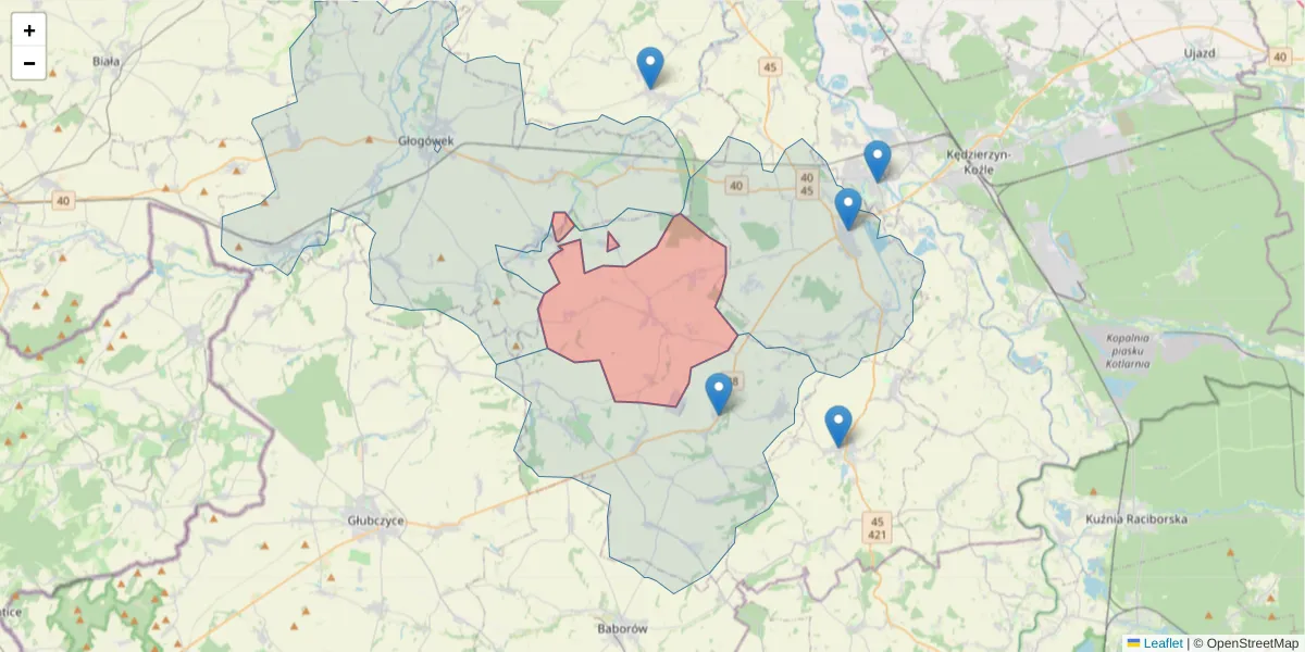 Szczegółowa mapa kodu pocztowego 47-270 z granicami, sąsiednimi kodami pocztowymi i urzędami pocztowymi