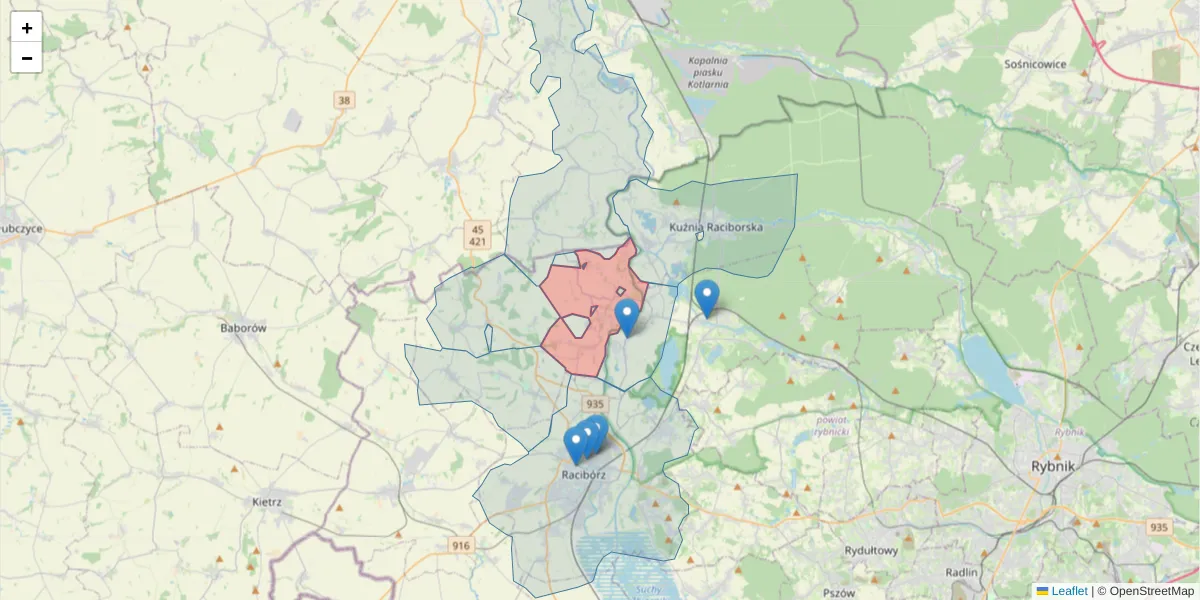 Szczegółowa mapa kodu pocztowego 47-417 z granicami, sąsiednimi kodami pocztowymi i urzędami pocztowymi