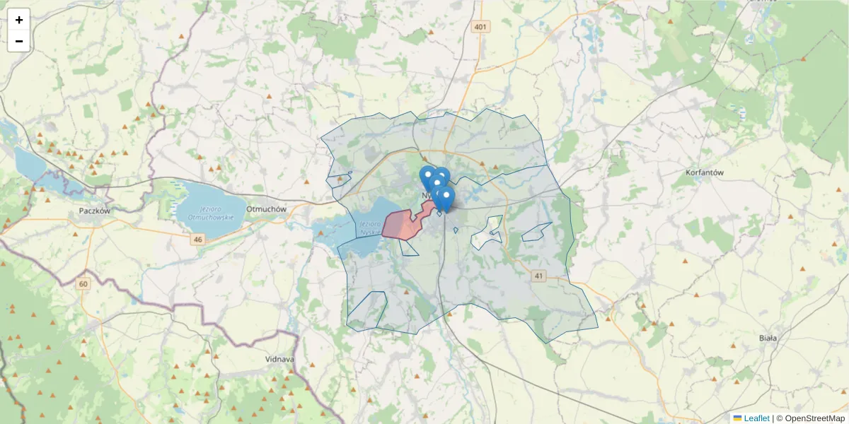 Szczegółowa mapa kodu pocztowego 48-304 z granicami, sąsiednimi kodami pocztowymi i urzędami pocztowymi