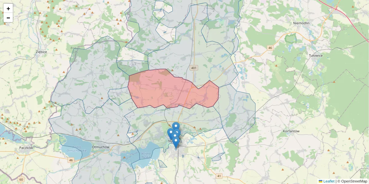 Szczegółowa mapa kodu pocztowego 48-314 z granicami, sąsiednimi kodami pocztowymi i urzędami pocztowymi