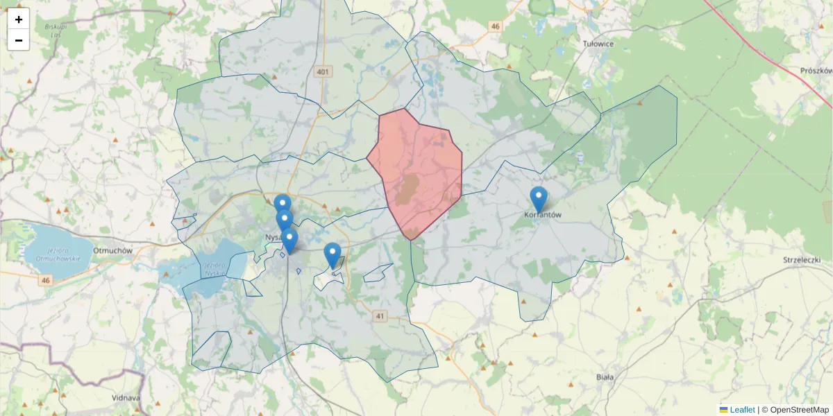 Szczegółowa mapa kodu pocztowego 48-315 z granicami, sąsiednimi kodami pocztowymi i urzędami pocztowymi