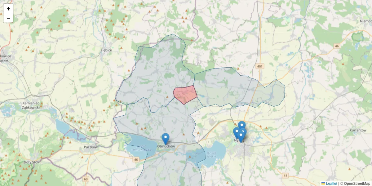 Szczegółowa mapa kodu pocztowego 48-387 z granicami, sąsiednimi kodami pocztowymi i urzędami pocztowymi
