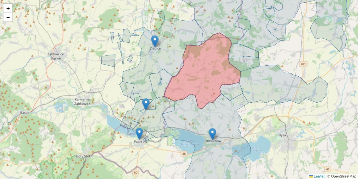 Szczegółowa mapa kodu pocztowego 48-388 z granicami, sąsiednimi kodami pocztowymi i urzędami pocztowymi