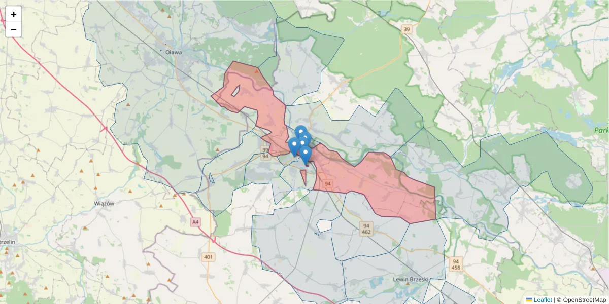 Szczegółowa mapa kodu pocztowego 49-300 z granicami, sąsiednimi kodami pocztowymi i urzędami pocztowymi