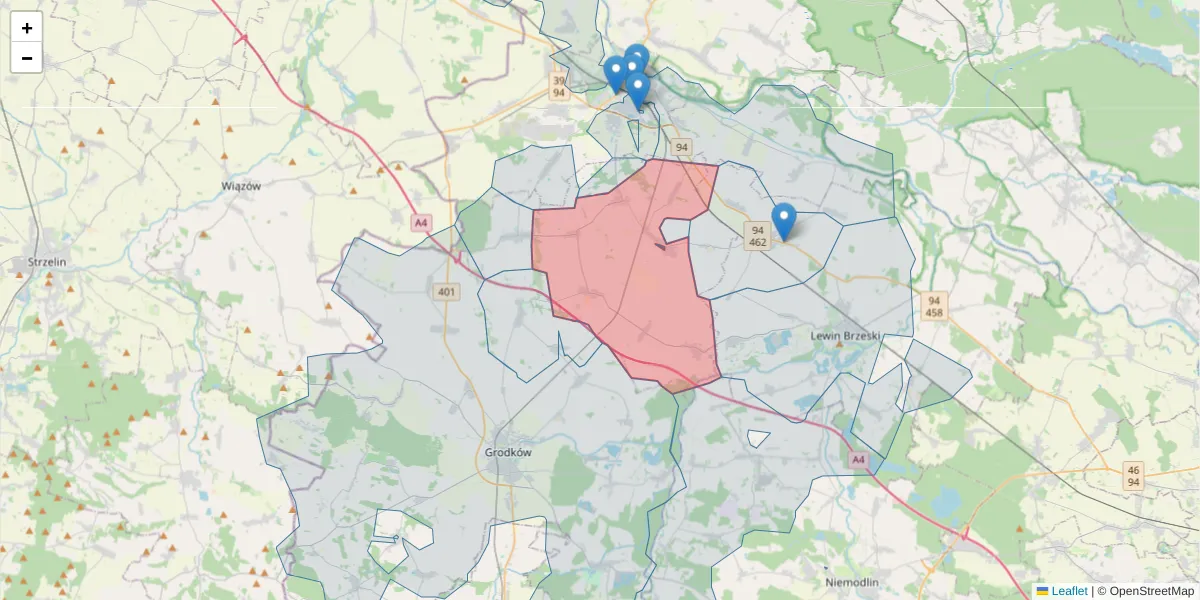 Szczegółowa mapa kodu pocztowego 49-332 z granicami, sąsiednimi kodami pocztowymi i urzędami pocztowymi