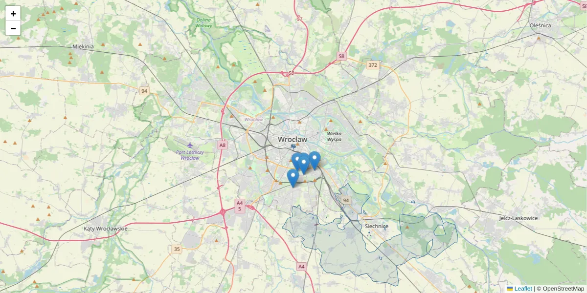 Szczegółowa mapa kodu pocztowego 50-012 z granicami, sąsiednimi kodami pocztowymi i urzędami pocztowymi