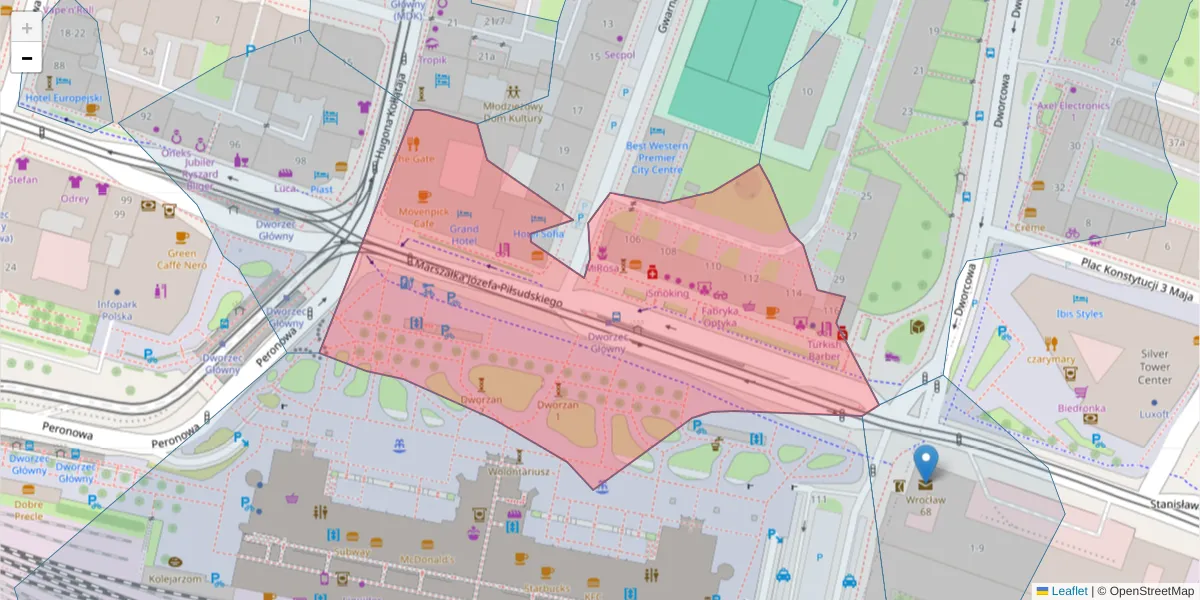 Szczegółowa mapa kodu pocztowego 50-014 z granicami, sąsiednimi kodami pocztowymi i urzędami pocztowymi