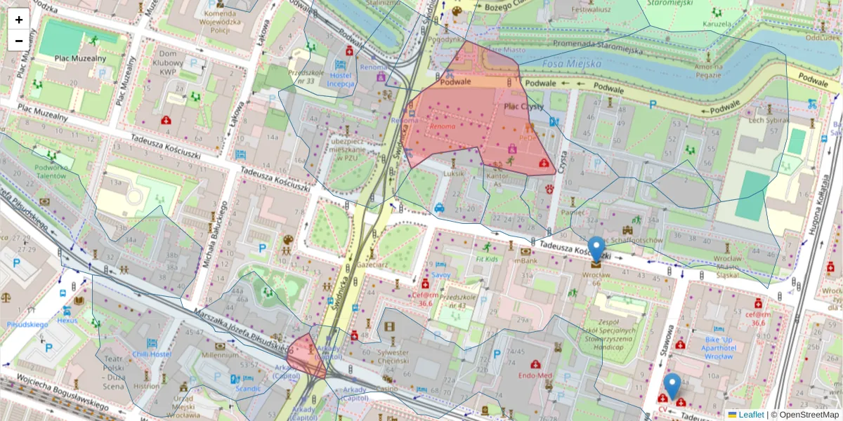 Szczegółowa mapa kodu pocztowego 50-024 z granicami, sąsiednimi kodami pocztowymi i urzędami pocztowymi