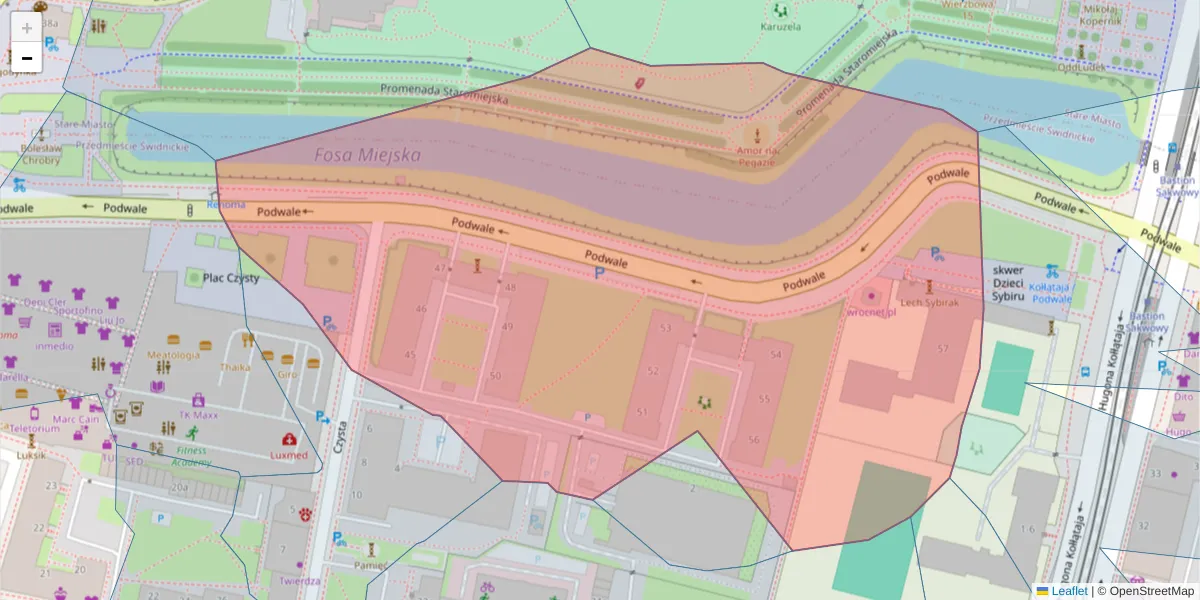 Szczegółowa mapa kodu pocztowego 50-039 z granicami, sąsiednimi kodami pocztowymi i urzędami pocztowymi