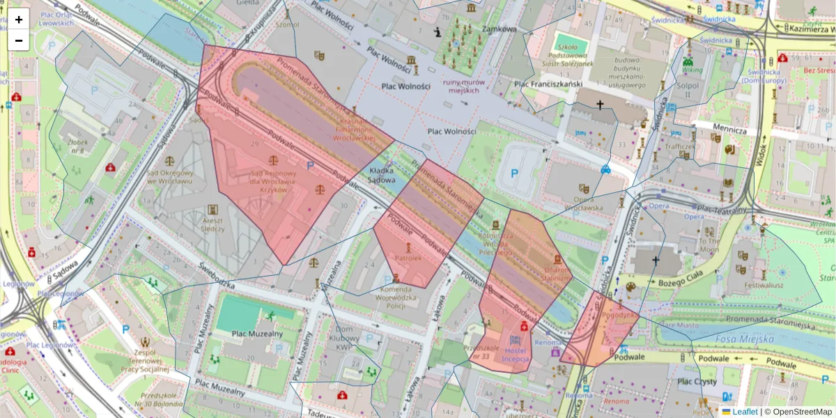 Szczegółowa mapa kodu pocztowego 50-040 z granicami, sąsiednimi kodami pocztowymi i urzędami pocztowymi