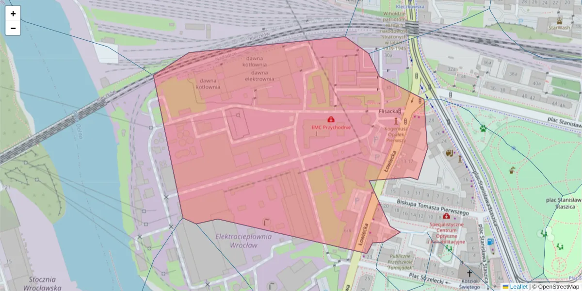 Szczegółowa mapa kodu pocztowego 50-220 z granicami, sąsiednimi kodami pocztowymi i urzędami pocztowymi