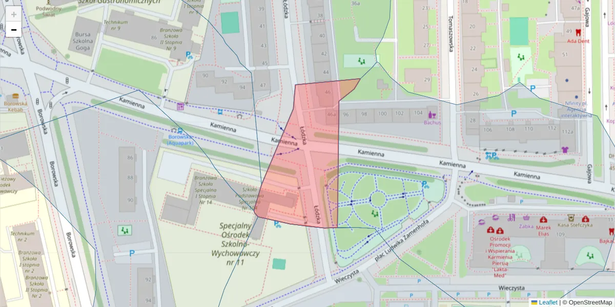 Szczegółowa mapa kodu pocztowego 50-548 z granicami, sąsiednimi kodami pocztowymi i urzędami pocztowymi