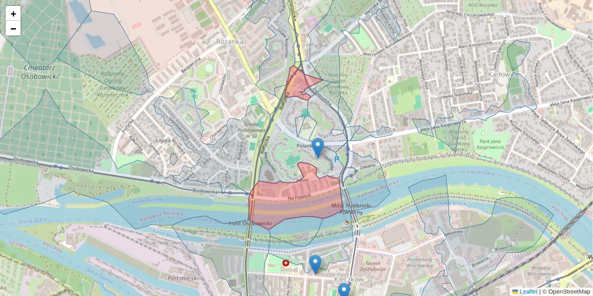 Szczegółowa mapa kodu pocztowego 51-109 z granicami, sąsiednimi kodami pocztowymi i urzędami pocztowymi