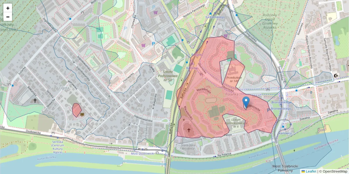 Szczegółowa mapa kodu pocztowego 51-113 z granicami, sąsiednimi kodami pocztowymi i urzędami pocztowymi