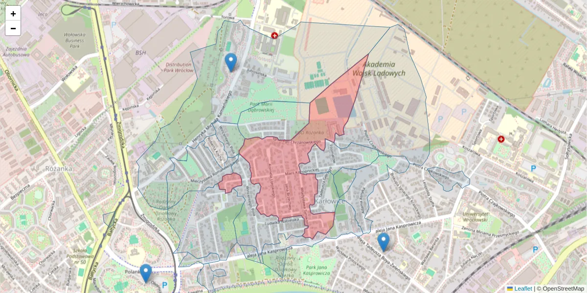 Szczegółowa mapa kodu pocztowego 51-141 z granicami, sąsiednimi kodami pocztowymi i urzędami pocztowymi