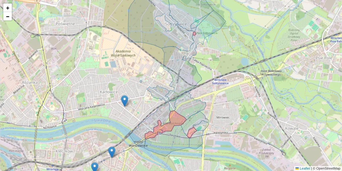 Szczegółowa mapa kodu pocztowego 51-163 z granicami, sąsiednimi kodami pocztowymi i urzędami pocztowymi