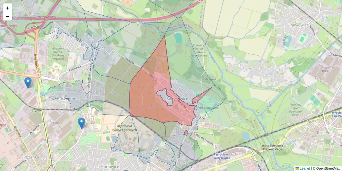 Szczegółowa mapa kodu pocztowego 51-169 z granicami, sąsiednimi kodami pocztowymi i urzędami pocztowymi