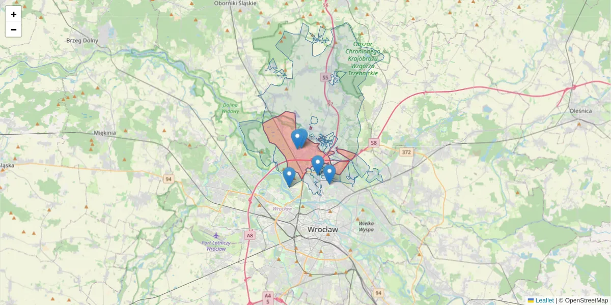 Szczegółowa mapa kodu pocztowego 51-180 z granicami, sąsiednimi kodami pocztowymi i urzędami pocztowymi